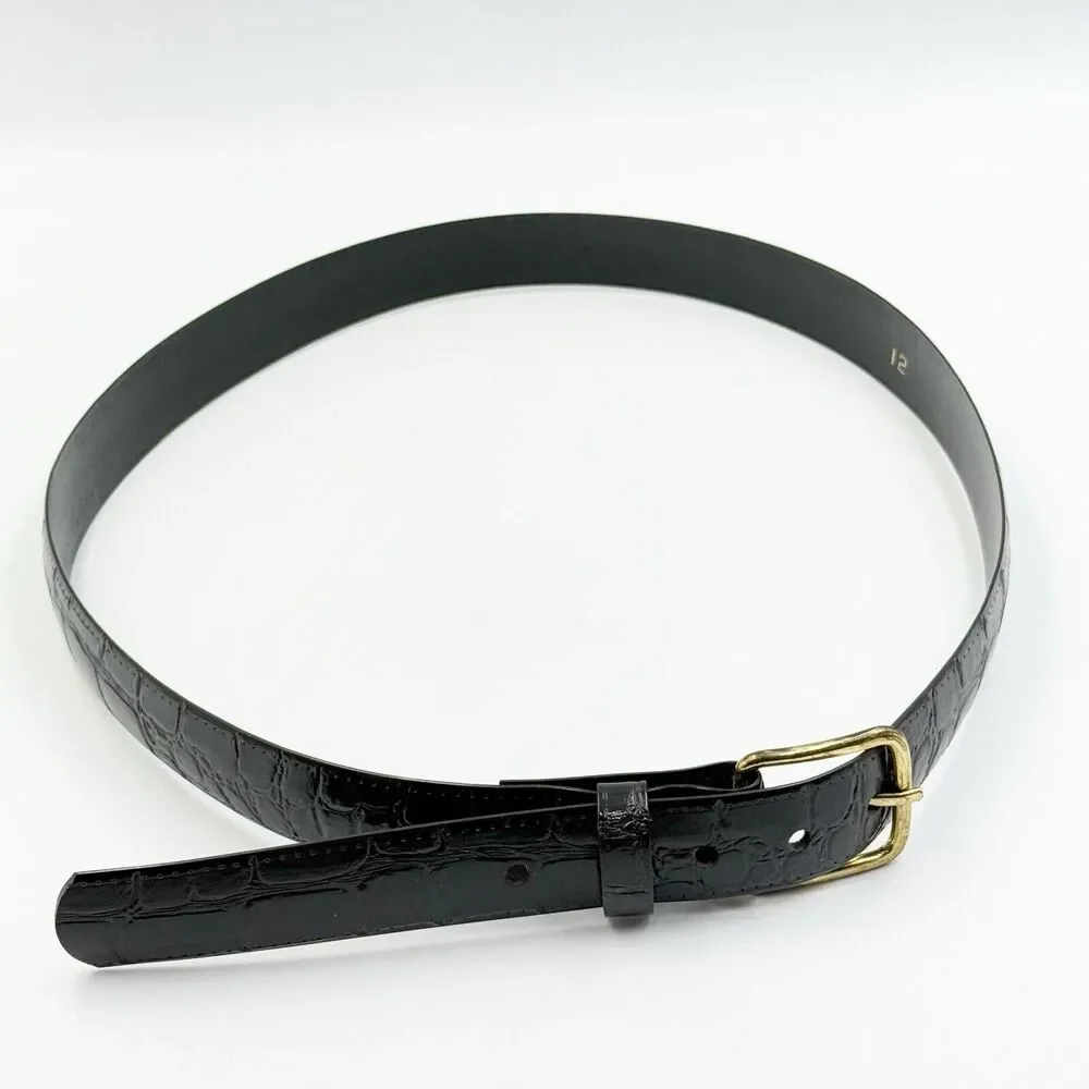 Women Gold Buckle Alligator Embossed Pattern Dress Belt 1 In Wide Size 12